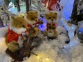 Christmas and New Year Decoration. Musical ensemble of toy foxes under the Christmas tree
