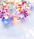 Christmas and New Year decoration over white wood background Royalty Free Stock Photo