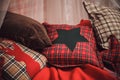 Christmas and new year decoration on tartan background