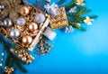 Christmas decorations on blue background Royalty Free Stock Photo