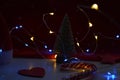 Christmas and New year decorations and lights beautiful holiday dark background