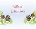 Christmas and New Year decorative seamless bordern snowy branches with pine cones with the inscription vintage vector illustration Royalty Free Stock Photo
