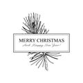 Christmas and New Year design for greeting cards, invitations, prints. Frame in vintage style with hand drawn elements isolated on Royalty Free Stock Photo