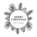 Christmas and New Year design for greeting cards, invitations, prints. Frame in vintage style with hand drawn elements isolated on Royalty Free Stock Photo