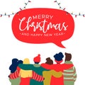 Christmas and New Year diverse friend group card Royalty Free Stock Photo