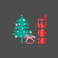 Christmas and New Year elements with lettering. Vector flat design with texture Royalty Free Stock Photo