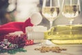 Christmas and new year eve party with champagne and blurred background ornament decorated tree Royalty Free Stock Photo