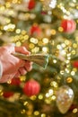 Christmas and New Year expenses.pack of euro money in hands on a Christmas trees background. Royalty Free Stock Photo