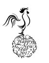 Christmas, New Year festive labels for postcards. 2017 cock. Happy New Year. illustration