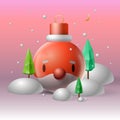 Christmas and New Year festive winter 3d composition in cartoon style. Santa Claus snow globe and winter Christmas trees Royalty Free Stock Photo