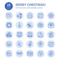 Christmas, new year flat line icons. Winter holidays Royalty Free Stock Photo