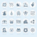 Christmas, new year flat line icons. Winter holidays