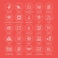 Christmas, new year flat line icons. Winter holidays - christmas tree gift, snowman, santa claus, fireworks, angel Royalty Free Stock Photo