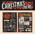 Christmas and New Year food menu template for restaurant. Vector for holiday dinner celebration with lettering Royalty Free Stock Photo