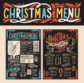 Christmas and New Year food menu template for restaurant. Vector illustration for holiday with hand-drawn lettering Royalty Free Stock Photo