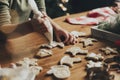 Christmas, New Year food preparation. Gingerbread cookies decorating with icing