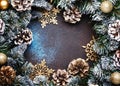 Christmas or New Year frame composition with green snow fir bra Royalty Free Stock Photo