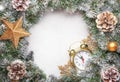 Christmas or New Year frame flat composition with green snow fir Royalty Free Stock Photo