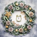 Christmas or New Year frame flat composition with green snow fir Royalty Free Stock Photo