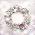 Christmas or New Year frame flat composition with green snow fir Royalty Free Stock Photo