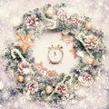 Christmas or New Year frame flat composition with green snow fir Royalty Free Stock Photo