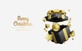 Christmas and New Year gift boxes with gold confetti. Festive Xmas background. Festive Xmas background. Holiday gifts Royalty Free Stock Photo