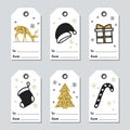 Christmas and New Year gift tags. Cards xmas gold set. Hand drawn element. Collection of holiday paper label in black Royalty Free Stock Photo