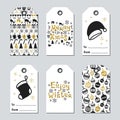 Christmas and New Year gift tags. Cards xmas gold set. Hand drawn element. Collection of holiday paper label in black Royalty Free Stock Photo