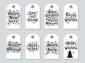 Christmas and New Year gift tags. Cards xmas set. Hand drawn elements. Collection of holiday paper label in black and Royalty Free Stock Photo