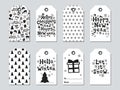 Christmas and New Year gift tags. Cards xmas set. Hand drawn elements. Collection of holiday paper label in black and Royalty Free Stock Photo