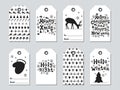 Christmas and New Year gift tags. Cards xmas set. Hand drawn elements. Collection of holiday paper label in black and Royalty Free Stock Photo