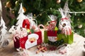 Christmas and New year gifts and baskets with sweets, alcohol, c Royalty Free Stock Photo