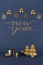 Christmas Ball and Snowflake Hanging New Year Concept Christmas and New Year Gifts with Decoration. Banner design