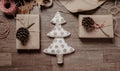 Christmas or New year gifts. Holiday decor concept.Toned picture. Top View.