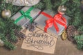 Christmas and New Year, gifts, toys, decor, fir and Christmas greetings Royalty Free Stock Photo