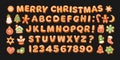 Christmas and New Year gingerbread alphabet and cookies isolated on dark background. Vector illustration Royalty Free Stock Photo