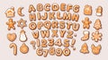 Christmas and New Year gingerbread alphabet and cute traditional holiday cookies. Sugar coated letters and numbers Royalty Free Stock Photo