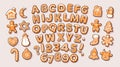 Christmas and New Year gingerbread alphabet and cute traditional holiday cookies. Sugar coated letters and numbers. Cartoon hand Royalty Free Stock Photo