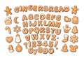 Christmas and New Year gingerbread alphabet and cute traditional holiday cookies on white backgroun.