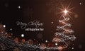 Christmas and New Year glowing red banner with snow wave, glitter, stars, snowflakes and christmas tree. Royalty Free Stock Photo