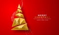 Christmas New Year gold 3d low poly tree red card Royalty Free Stock Photo