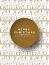 Christmas New Year gold outline reindeer card Royalty Free Stock Photo
