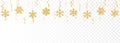 Christmas or New Year golden decoration on transparent background. Hanging glitter snowflake. Vector illustration Royalty Free Stock Photo