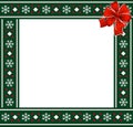 Christmas or new year green border with snowflakes ornament and red ribbon Royalty Free Stock Photo