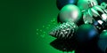 Christmas and New Year green color baubles decoration background. Art design backdrop