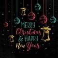 Christmas and new year greeting banner with hand drawn sketch decoration and lettering typography. Vintage celebration poster Royalty Free Stock Photo