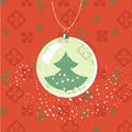 Christmas, New Year greeting card. Ball with new year tree