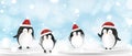 Christmas and New Year 2022 greeting card with Cute penguin set of four poses.Vector funny penguin cartoon character wearing red Royalty Free Stock Photo