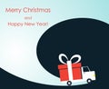 Christmas and New Year greeting card with gift delivery van Royalty Free Stock Photo