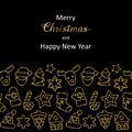 Christmas and New Year Greeting Card with Gold Outline Sequins Royalty Free Stock Photo